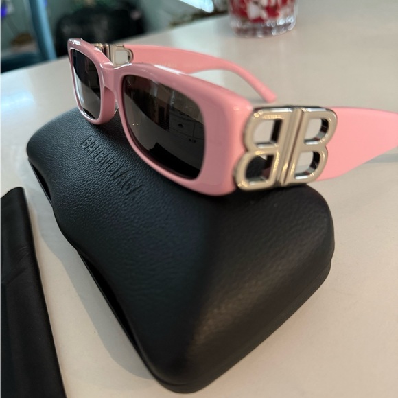 NWT - BALENCIAGA Dynasty Rectangular Sunglasses, 51mm Pink/Silver/Solid - Picture 5 of 12